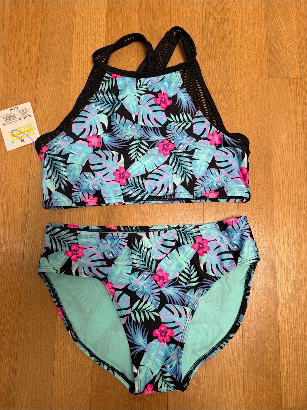 BNWT Tropical Floral High-Neck Two-Piece Swimsuit
